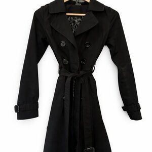 H&M Black Double-Breasted Belted Trench Coat